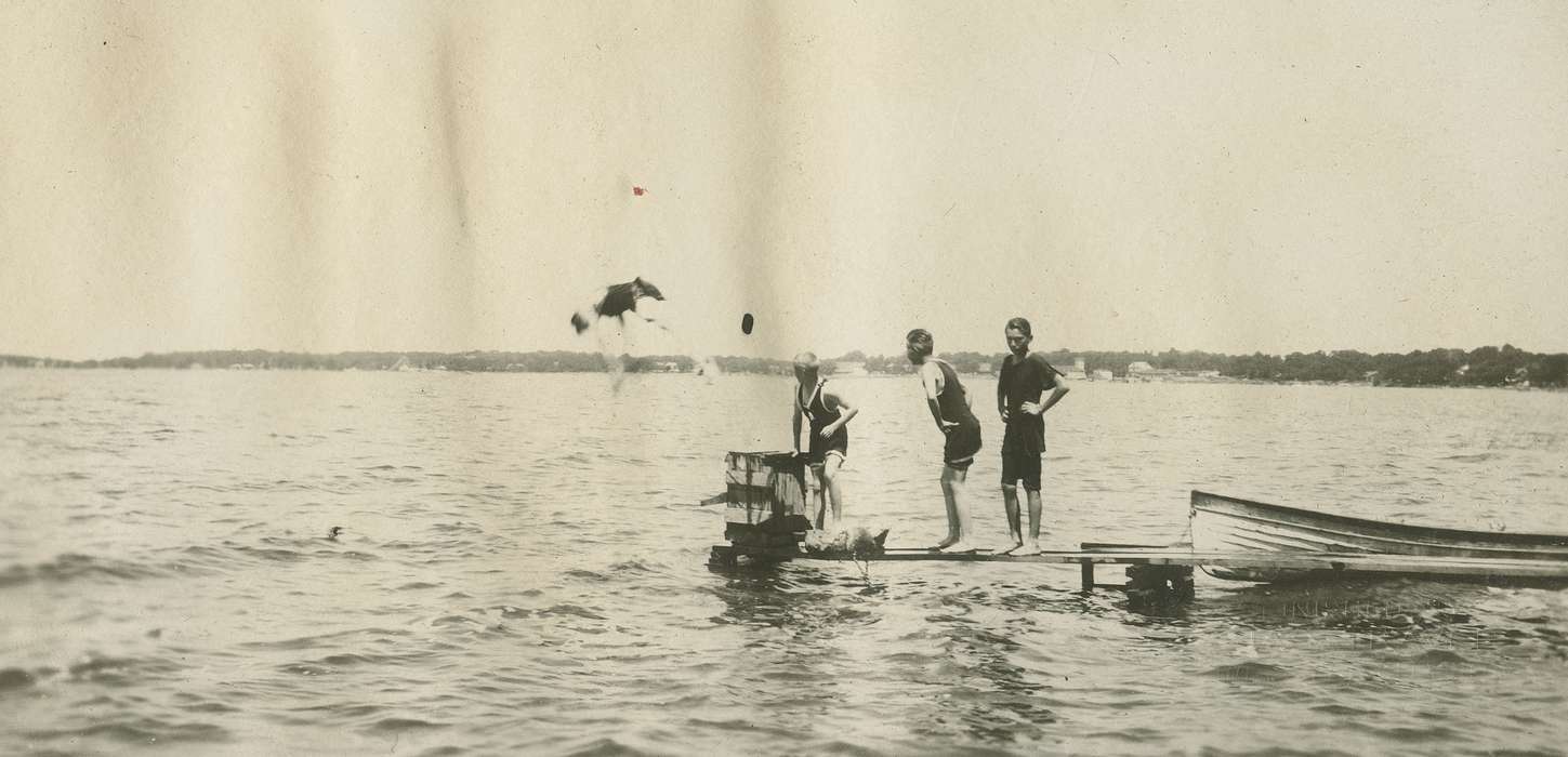 boy scouts, Children, Clear Lake, IA, lake, McMurray, Doug, Outdoor Recreation, dock, boat, dive, history of Iowa, Iowa History, Lakes, Rivers, and Streams, Iowa, diver