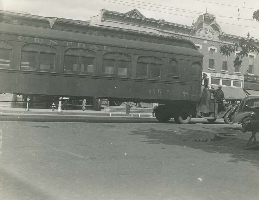 history of Iowa, Waverly Public Library, train, Main Streets & Town Squares, Iowa History, Labor and Occupations, Motorized Vehicles, train cars, Waverly, IA, Iowa, Cities and Towns