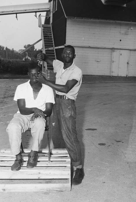 Portraits - Group, candid, United States, history, ia, african american, Photos, Coon Rapids Enterprise, grain elevator, historic, Iowa, People of Color, haircut, IA, flash, Coon Rapids