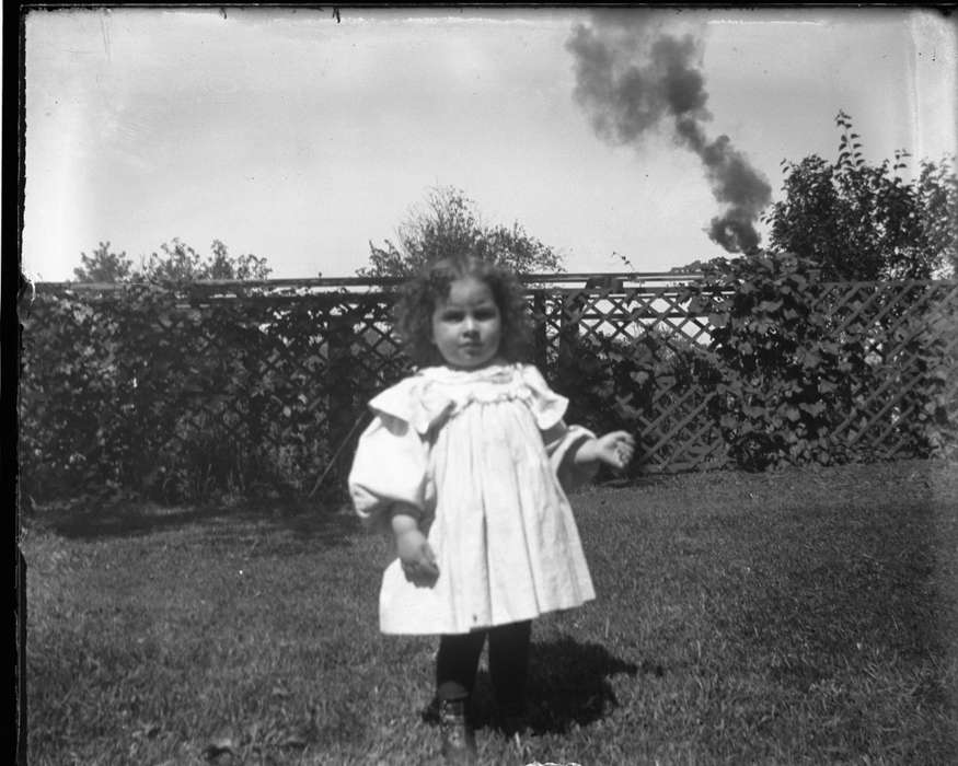 smokestack, Portraits - Individual, Iowa, IA, girl, dress, Iowa History, history of Iowa, fence, Anamosa Library & Learning Center, Children