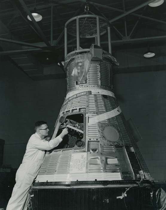 Iowa, coveralls, nasa, Photos, ia, cattle congress, national cattle congress, historic, history, employee, Grout Museum of History and Science, worker, national aeronautics and space administration, space capsule, Labor and Occupations, location needed