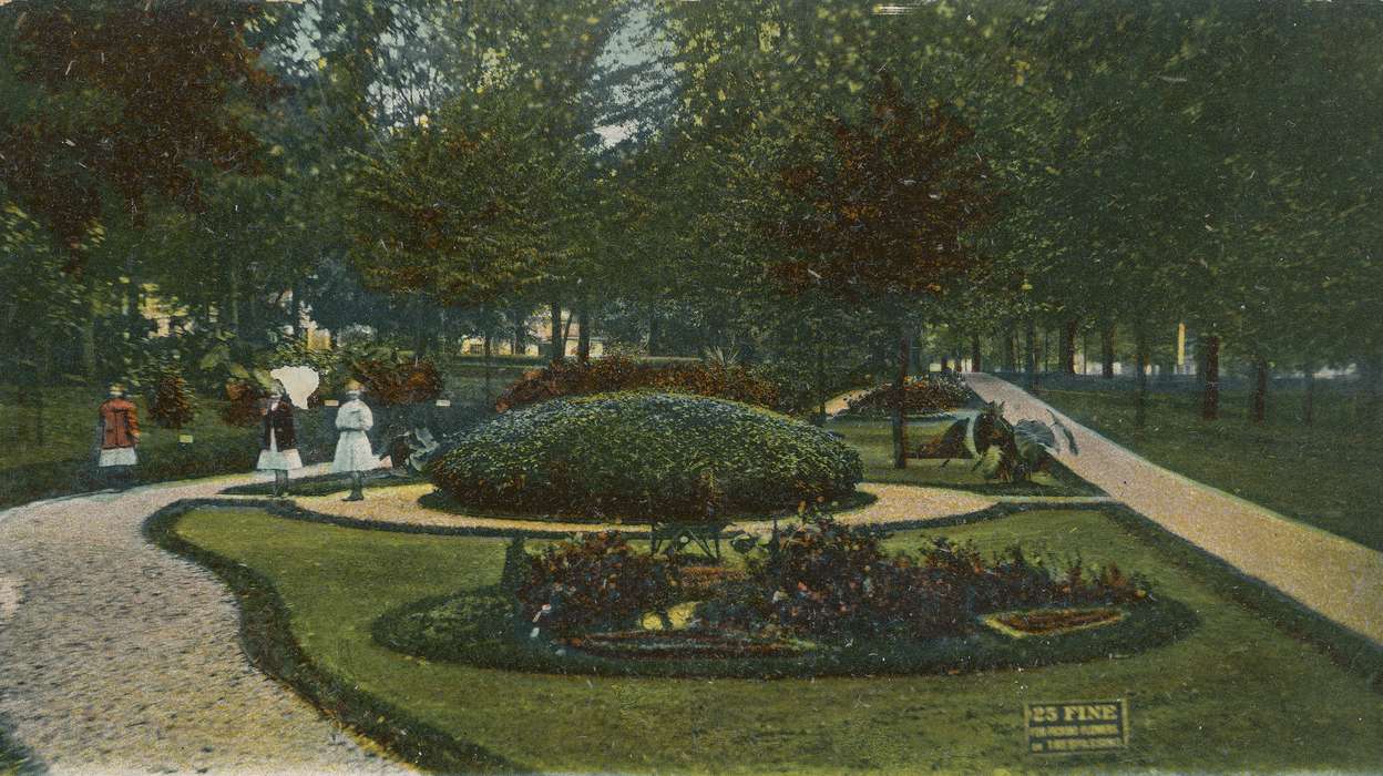 post card, historic, Black Hawk, bushes, United States, Leisure, Iowa, Photos, Waterloo, tree, path, Landscapes, garden, Olsson, Ann, ia, trees, bush, history, IA