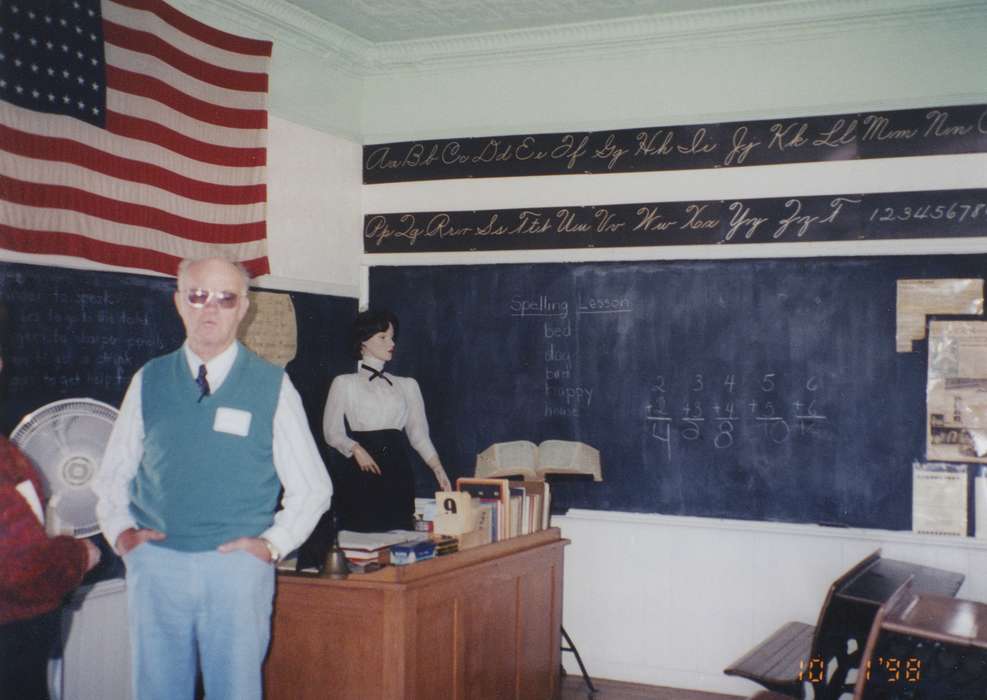 Schools and Education, chalkboard, Iowa History, Cedar Falls, IA, american flag, University of Northern Iowa Museum, Iowa, history of Iowa, one room schoolhouse