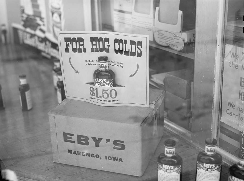 Iowa, Businesses and Factories, drugstore, medicine, Labor and Occupations, window display, history of Iowa, Iowa History, Library of Congress, Cities and Towns