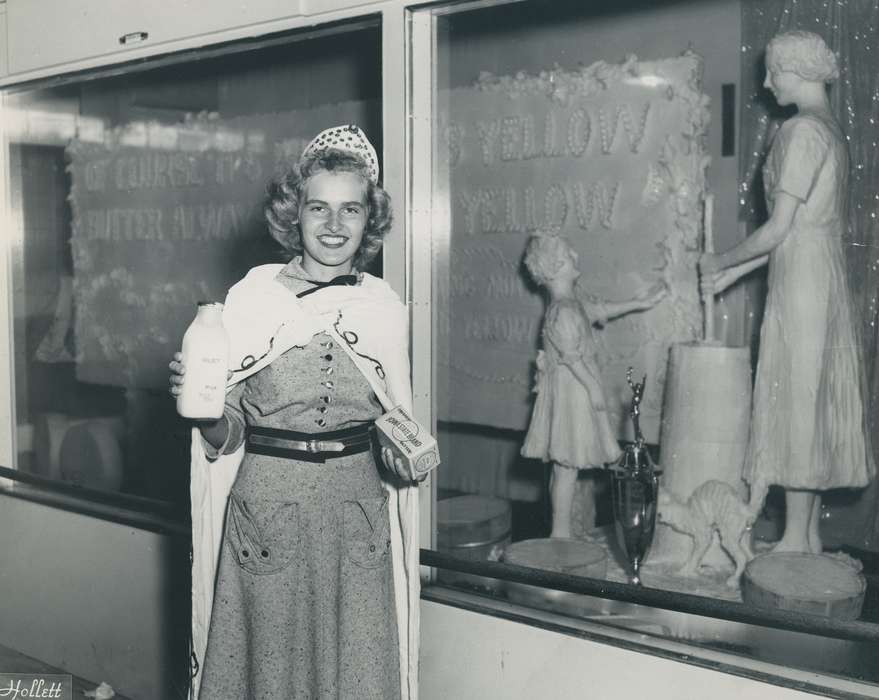 Photos, history, ia, historic, butter sculpture, butter, Iowa, milk bottle, milk, national cattle congress, cattle congress, dairy princess, IA, Portraits - Individual, Black Hawk, sculpture, Waterloo, Fairs and Festivals, Grout Museum of History and Science, United States