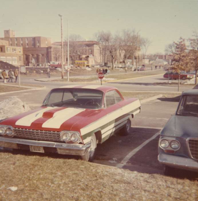 Cedar Falls, IA, parking lot, chevrolet, Iowa, impala, Iowa History, history of Iowa, Motorized Vehicles, school, Langebartels, Gary, chevy, Schools and Education, car