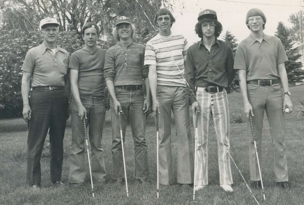 golf, hairstyle, Iowa History, golf club, Schools and Education, hat, Coon Rapids Enterprise, glasses, bellbottoms, history of Iowa, belt, Portraits - Group, Iowa, Sports