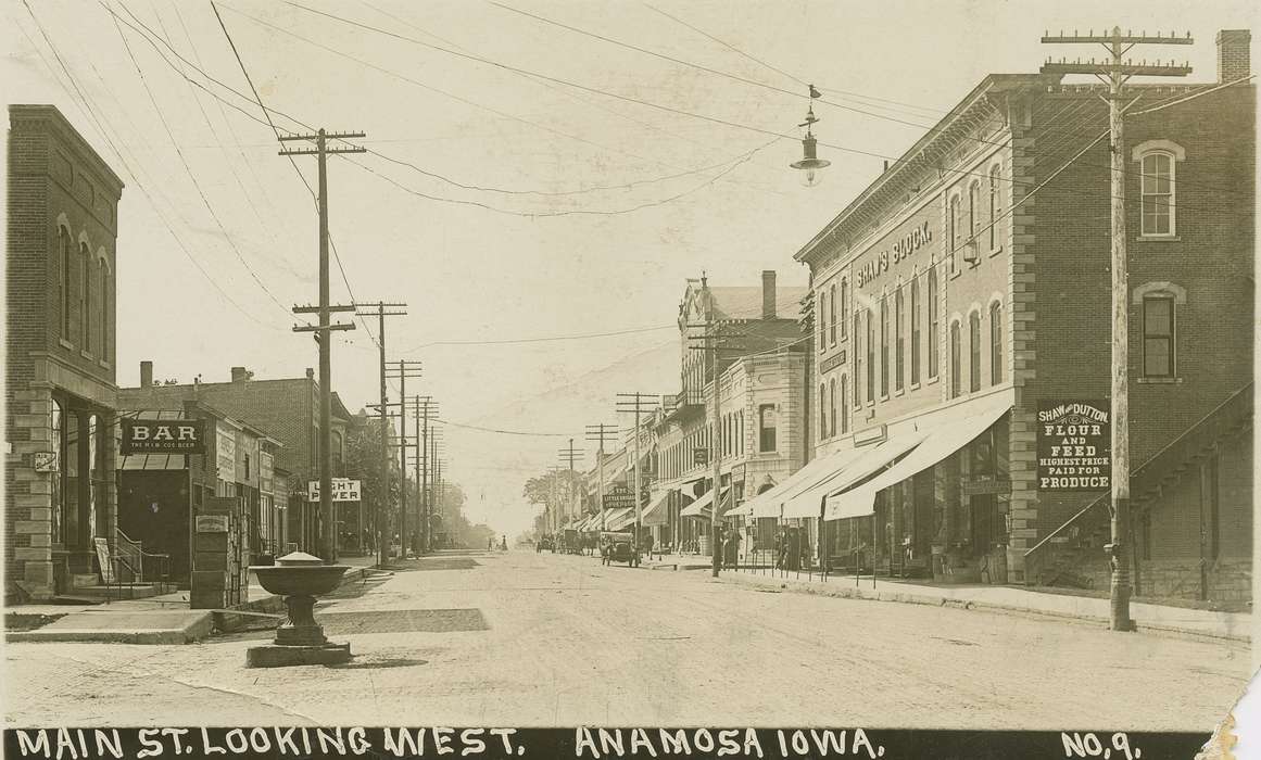 Anamosa, IA, bar, telephone pole, Iowa History, Iowa, Main Streets & Town Squares, Cities and Towns, advertisement, Hatcher, Cecilia, history of Iowa