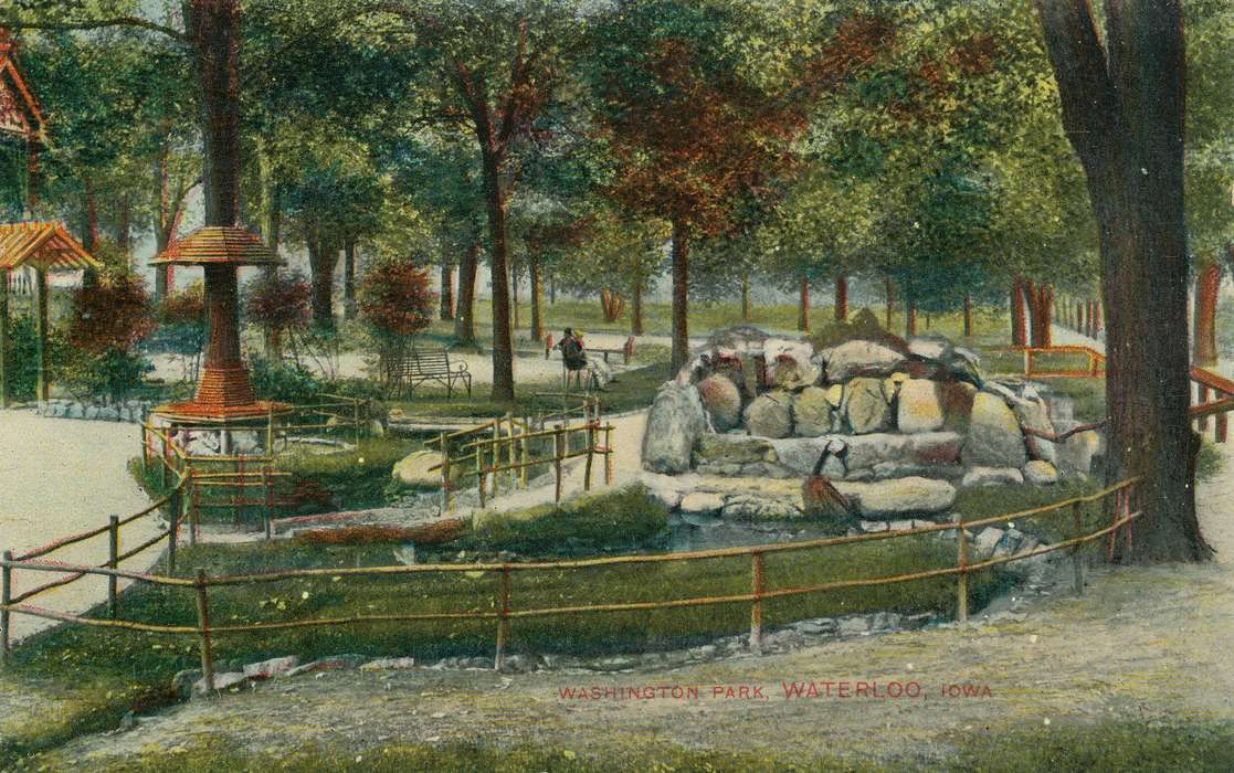 rocks, historic, park, Landscapes, pond, fence, bench, gazebo, garden, stream, Olsson, Ann, ia, Photos, Iowa, Lakes, Rivers, and Streams, history