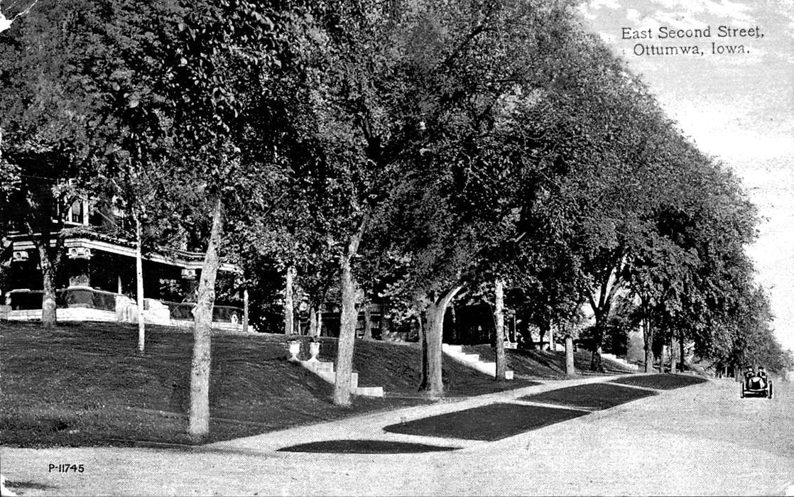history of Iowa, Cemeteries and Funerals, tree line, Ottumwa, IA, Iowa History, funeral home, Iowa, Motorized Vehicles, Main Streets & Town Squares, Lemberger, LeAnn
