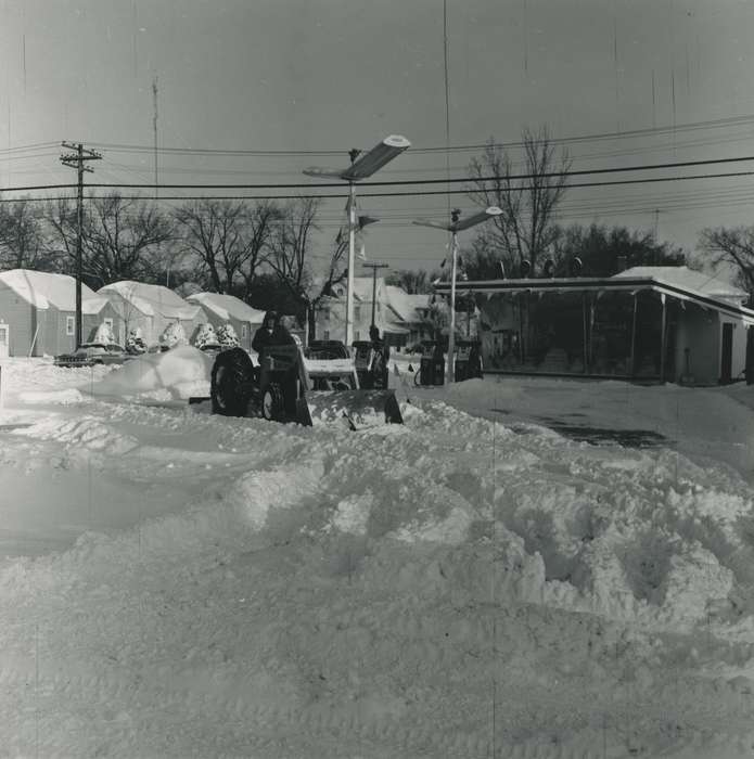 snowplow, Motorized Vehicles, Main Streets & Town Squares, gas station, front end loader, Iowa, Iowa History, snow removal, Waverly, IA, Winter, Cities and Towns, Farming Equipment, Waverly Public Library, Labor and Occupations, Businesses and Factories, history of Iowa