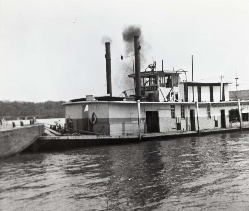 barge, Iowa History, Clinton Public Library, boat, Lakes, Rivers, and Streams, Iowa, history of Iowa