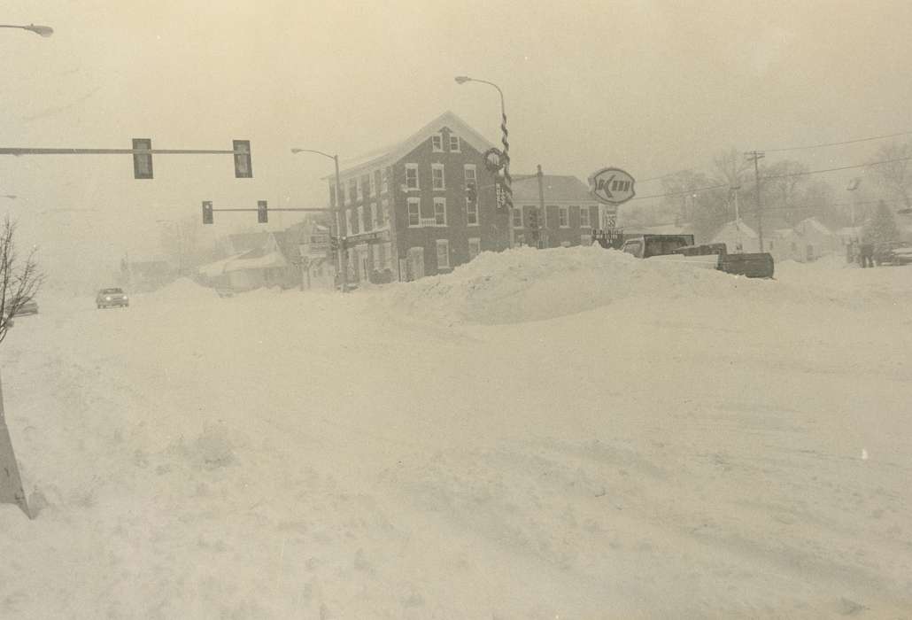 Waverly Public Library, Main Streets & Town Squares, mainstreet, snow pile, snow day, history of Iowa, Cities and Towns, Iowa, Winter, Iowa History, Waverly, IA, Motorized Vehicles, Businesses and Factories