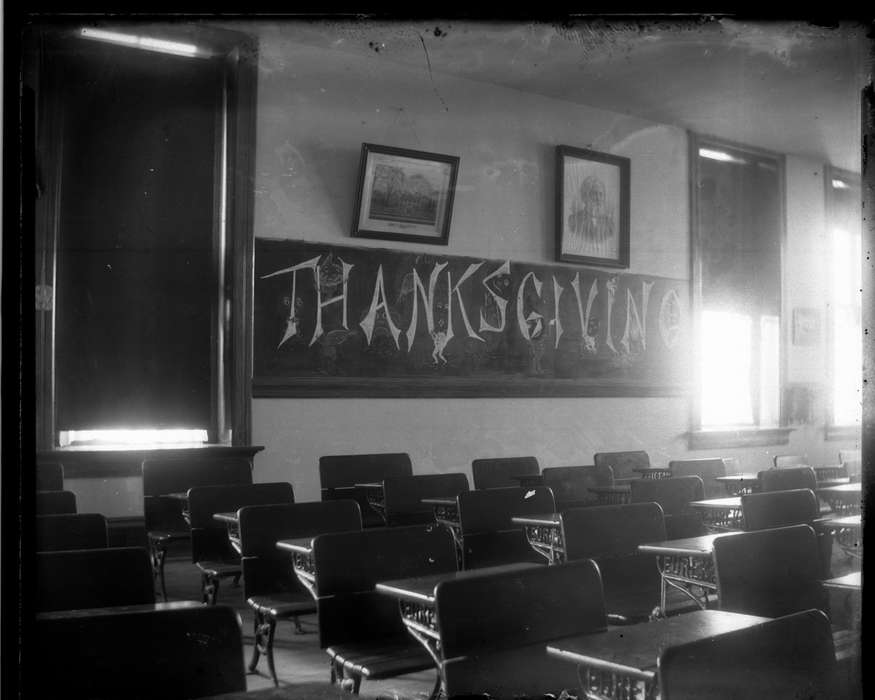 classroom, desk, history of Iowa, Iowa, Iowa History, IA, Holidays, Schools and Education, thanksgiving, Anamosa Library & Learning Center