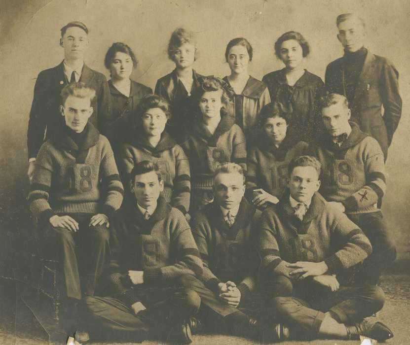 Portraits - Group, uniform, Schools and Education, Osage, IA, Iowa History, Schlawin, Kent, Iowa, history of Iowa