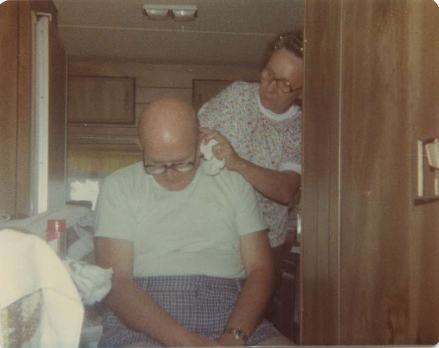 Becker, Alfred, haircut, USA, man, Iowa History, Travel, Iowa, woman, camper, history of Iowa, bald