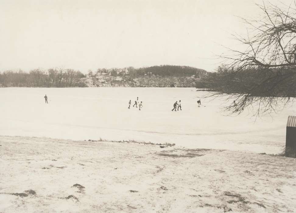 frozen pond, hockey, ice skating, Waverly Public Library, Outdoor Recreation, Waverly, IA, Iowa History, Winter, Lakes, Rivers, and Streams, Iowa, history of Iowa, Children