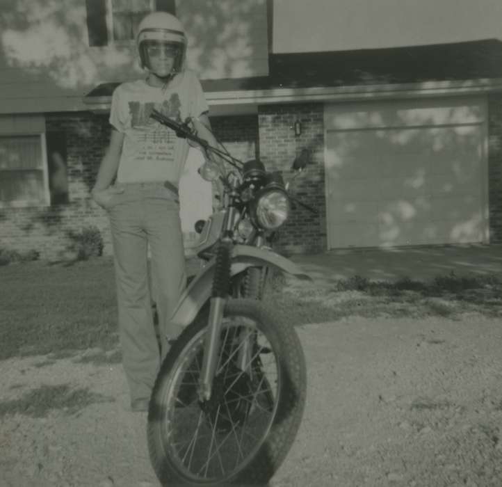 Murray, IA, Motorized Vehicles, history of Iowa, Schrodt, Evelyn, Portraits - Individual, motorcycle, Iowa, Iowa History