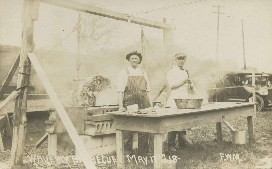 cooking, Labor and Occupations, Iowa, Iowa History, Food and Meals, Portraits - Group, barbecue, Waverly, IA, Meyers, Paulette, history of Iowa