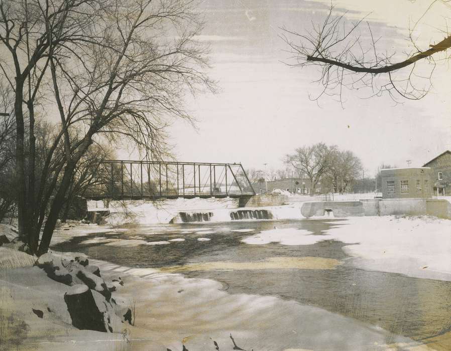 Anamosa, IA, Lakes, Rivers, and Streams, history of Iowa, Hatcher, Cecilia, Iowa, Iowa History, river, Landscapes, bridge, Winter, dam
