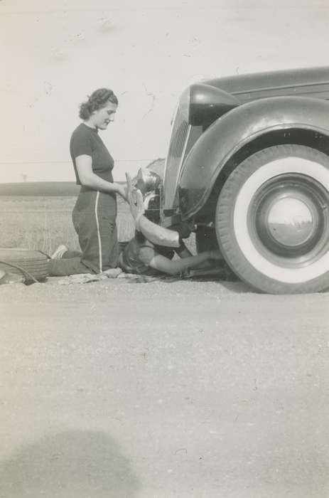 girl, Motorized Vehicles, history of Iowa, Polk County, IA, car, Iowa, Iowa History, Campopiano Von Klimo, Melinda, flat tire