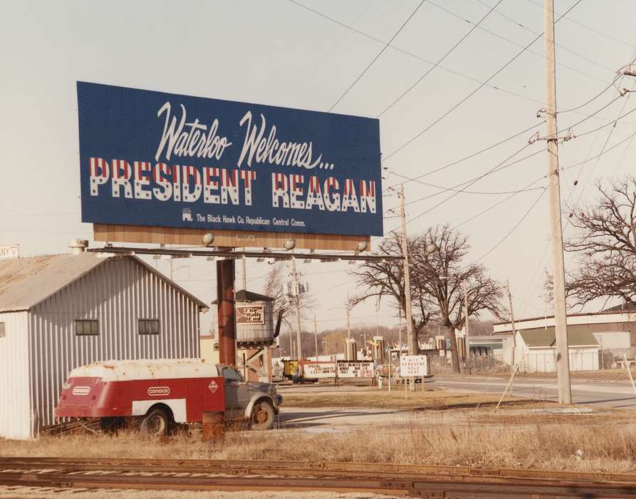 billboard, IA, reagan, Black Hawk, Landscapes, historic, Iowa, national cattle congress, United States, president reagan, ia, Waterloo, cattle congress, Photos, history, Grout Museum of History and Science