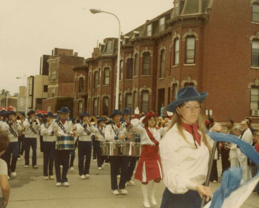 parade, drum corp, Iowa, Schools and Education, drum, Iowa History, history of Iowa, Cascade, IA, Fairs and Festivals, hat, marching band, Kamm, Paula