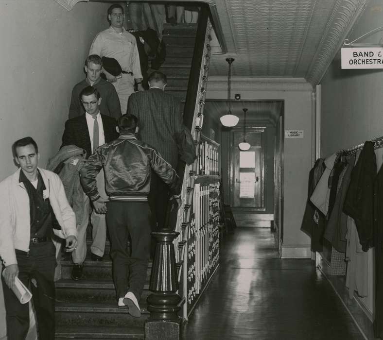 jacket, coat, history of Iowa, stairs, uni, Iowa, university of northern iowa, Iowa History, iowa state teachers college, Cedar Falls, IA, UNI Special Collections & University Archives, Schools and Education