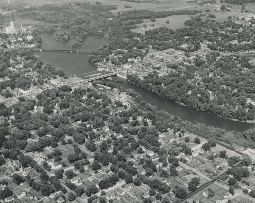 Lakes, Rivers, and Streams, history of Iowa, cedar river, aerial shot, Aerial Shots, town, Waverly Public Library, Iowa, Waverly, IA, Iowa History, Cities and Towns, Main Streets & Town Squares
