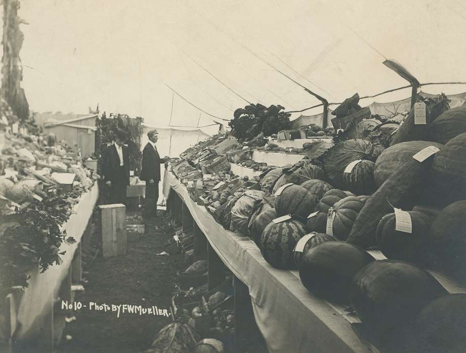 fair, fruit, Waverly, IA, Waverly Public Library, pumpkin, suit, watermelon, county fair, correct date needed, Iowa History, vegetable, potato, Fairs and Festivals, history of Iowa, hat, Food and Meals, Iowa