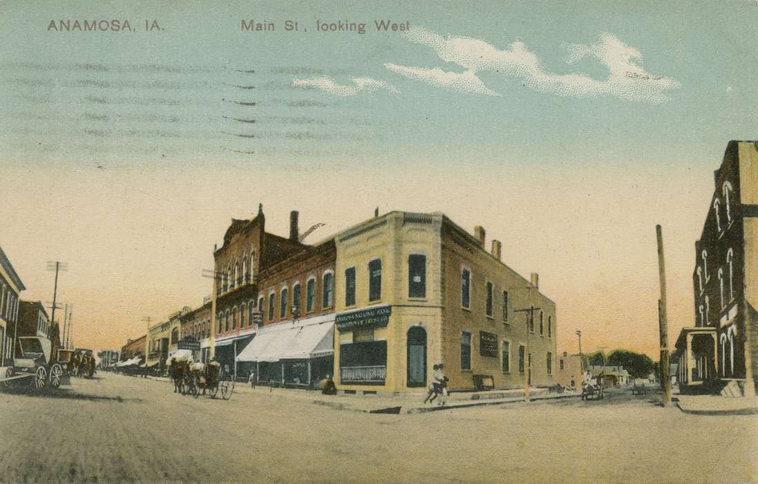 history of Iowa, horse and buggy, street, Anamosa, IA, Iowa, Main Streets & Town Squares, horse, Hatcher, Cecilia, shop, Iowa History, store, dirt street, storefront