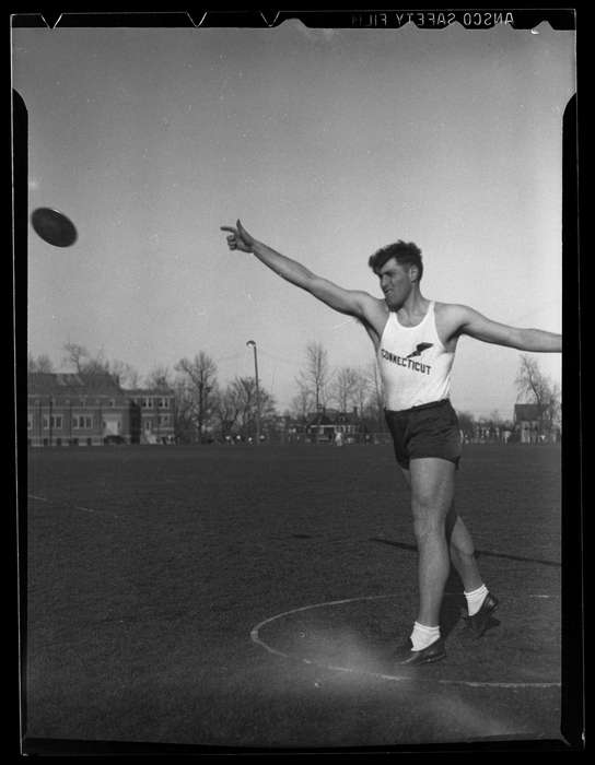 Archives & Special Collections, University of Connecticut Library, Iowa History, history of Iowa, track and field, Storrs, CT, Iowa, discus throw