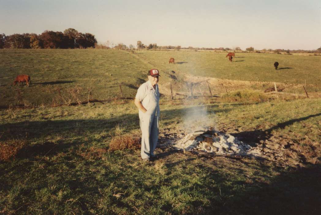 Adam, Patty, overalls, field, Animals, Portraits - Individual, Iowa, Iowa History, Douds, IA, cattle, farmer, history of Iowa, Farms, cows