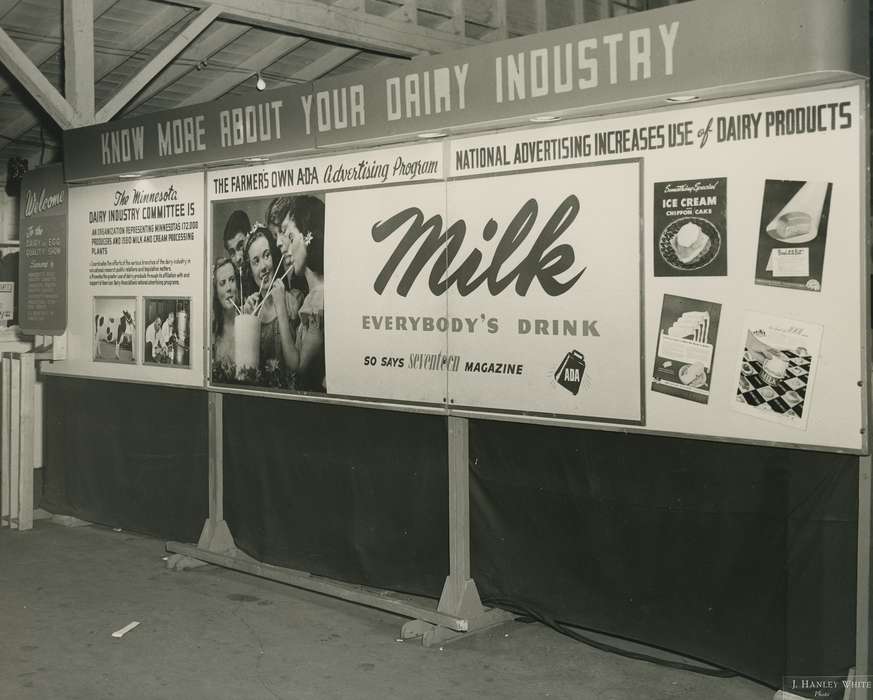 exhibit, Children, billboard, Photos, historic, Grout Museum of History and Science, United States, Iowa, dairy, teen, teenager, milk, Black Hawk, advertisement, Fairs and Festivals, ia, cattle congress, history, dairy industry, glass of milk, Waterloo, IA, display, national cattle congress