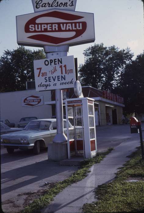 Businesses and Factories, Adair, chevy, history, Photos, impala, Iowa, IA, mailbox, sign, Cities and Towns, Greenfield, gas station, Motorized Vehicles, Travel, United States, ia, grocery store, car, Sara, Comstock, supermarket, coke sign, phone booth, historic