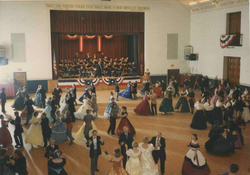 ball, dancing, Olsson, Ann and Jons, band, ballroom, Iowa History, Milwaukee, WI, civil war, dancers, Iowa, Leisure, ball gown, history of Iowa, Entertainment