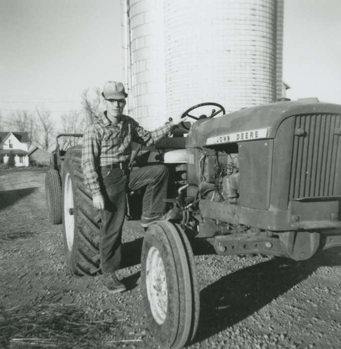 Farming Equipment, history of Iowa, silos, Farms, Iowa, Labor and Occupations, Vauthier, Elizabeth, Grundy County, IA, john deere, Iowa History, Portraits - Individual, tractor, Motorized Vehicles