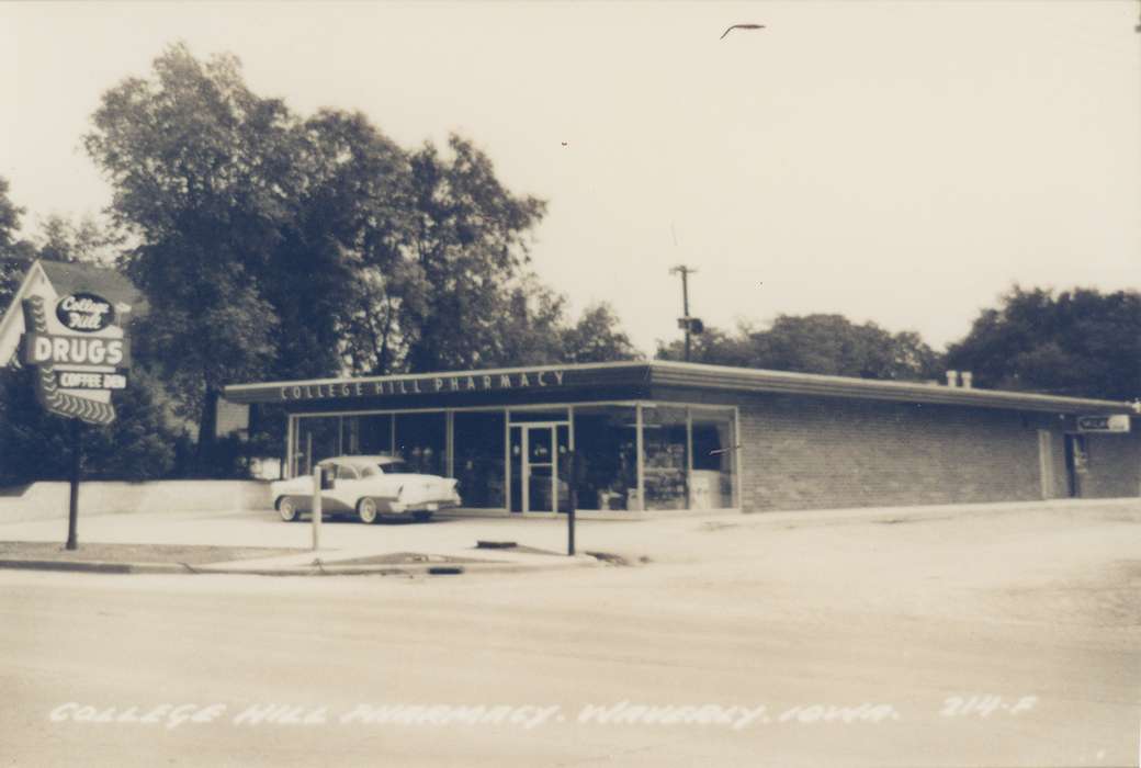 Iowa, Waverly Public Library, Iowa History, car, pharmacy, Motorized Vehicles, business, home, Businesses and Factories, history of Iowa, Homes, Waverly, IA