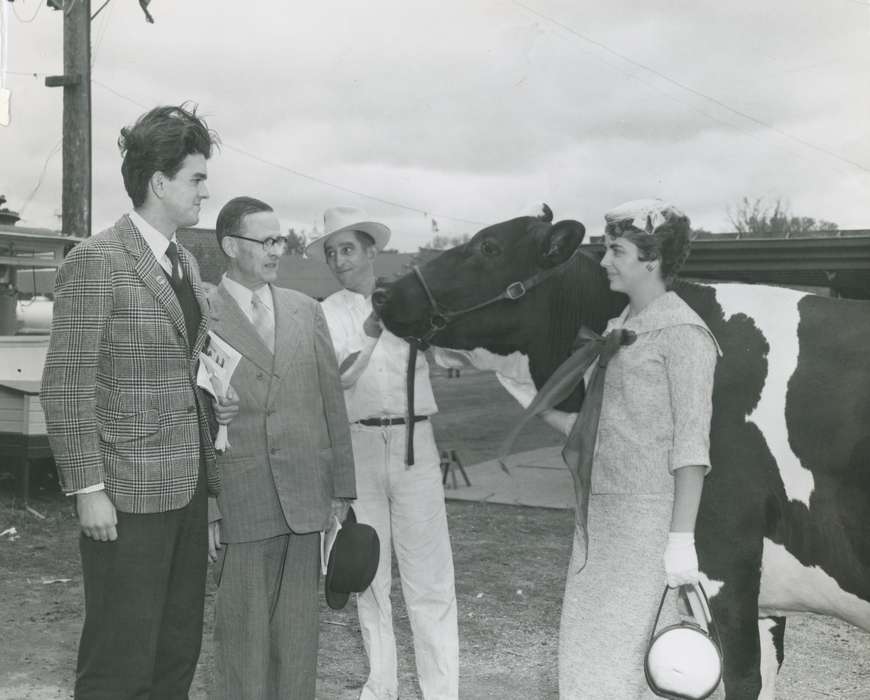 hair, gloves, man, cattle congress, IA, historic, Animals, holstein, United States, Waterloo, national cattle congress, history, Photos, woman, Black Hawk, cow, ia, suit, Grout Museum of History and Science, Iowa, cowboy hat