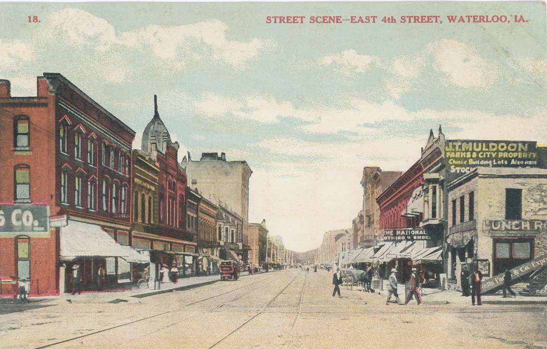 street, ia, IA, history, postcard, historic, Waterloo, Cities and Towns, Olsson, Ann and Jons, Iowa, Black Hawk, United States, Photos