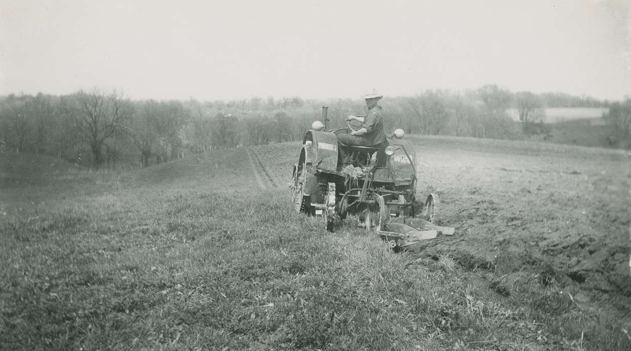 hay field, Farming Equipment, Farms, Portraits - Individual, Iowa History, Iowa, Fredericks, Robert, history of Iowa, mowing, IA