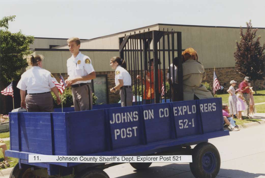 Civic Engagement, parade, fourth of july, Children, Fairs and Festivals, Holidays, Prisons and Criminal Justice, Johnson County Historical Society, mascot, parade float