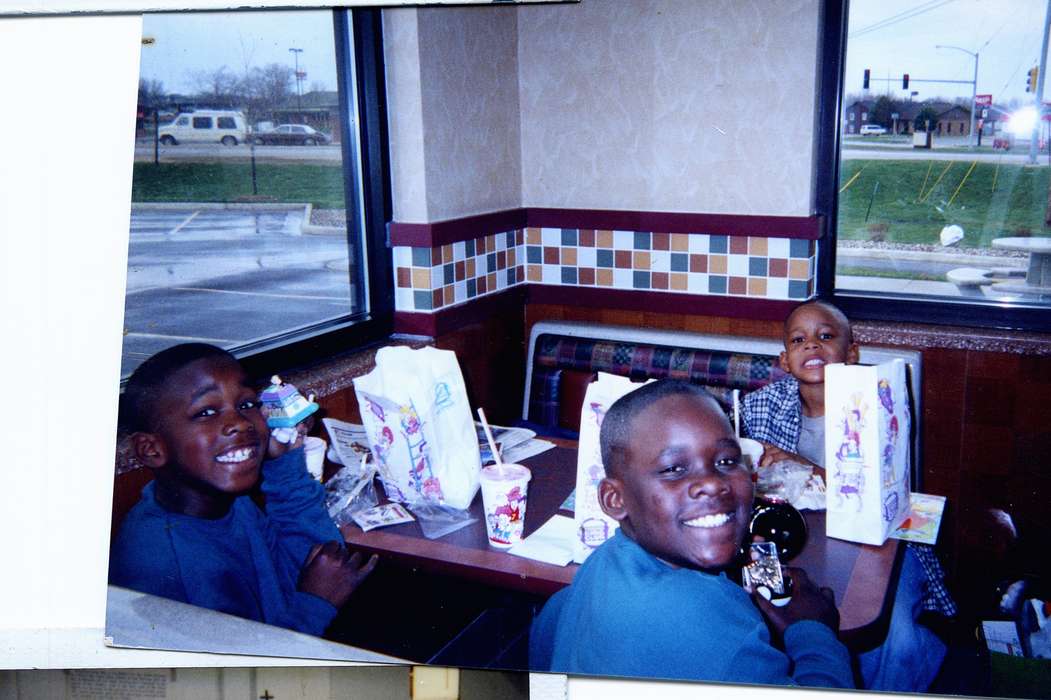 Children, Portraits - Group, Food and Meals, burger king, smile, kids meal, People of Color, Iowa History, african american, Iowa, restaurant, history of Iowa, traffic, Bradford, Rosemary, Waterloo, IA