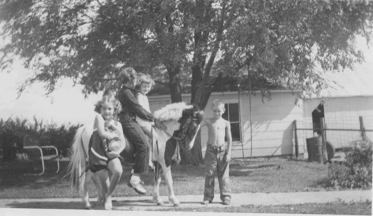 horse, Children, Cascade, IA, Iowa History, tree swing, Iowa, Cigrand, Mariann, history of Iowa, pony