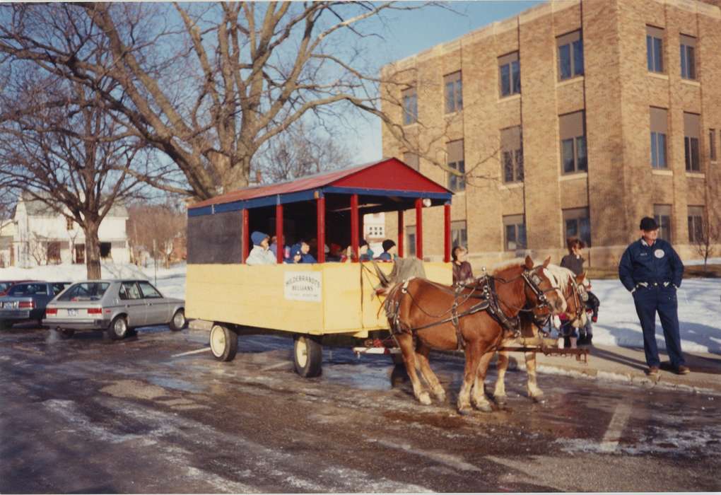 horses, Winter, Civic Engagement, Iowa History, Motorized Vehicles, history of Iowa, Animals, horse drawn wagon, Entertainment, Waverly, IA, Waverly Public Library, Cities and Towns, Children, Iowa, cars, winter