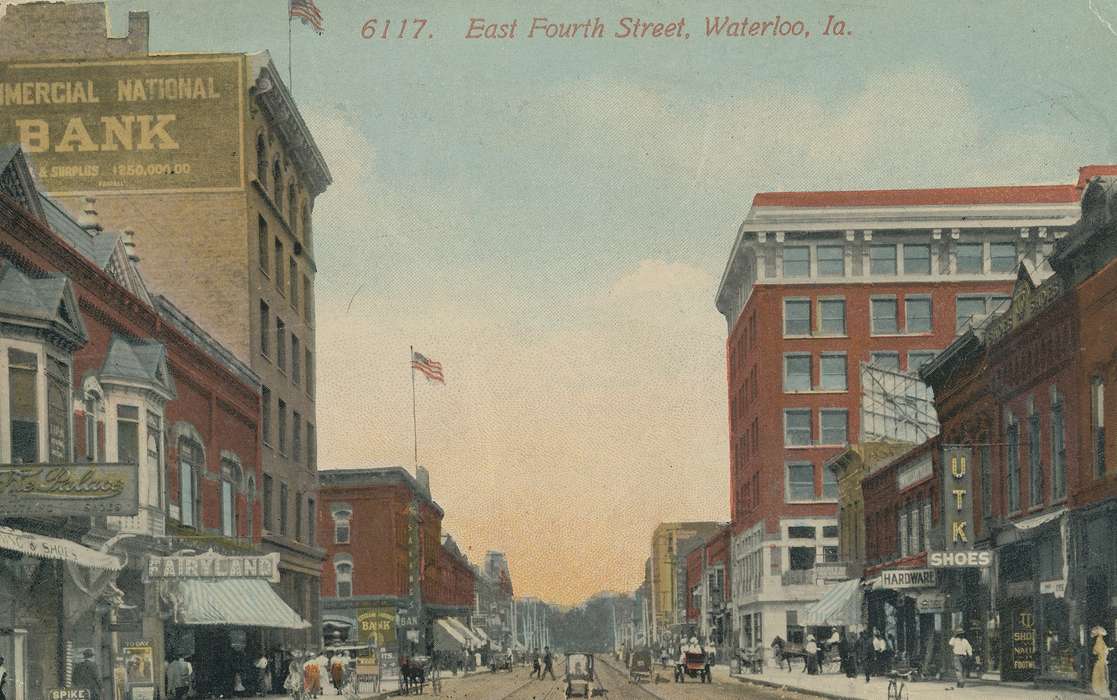 street, ia, IA, history, postcard, historic, Waterloo, Cities and Towns, Olsson, Ann and Jons, Iowa, Black Hawk, United States, Photos