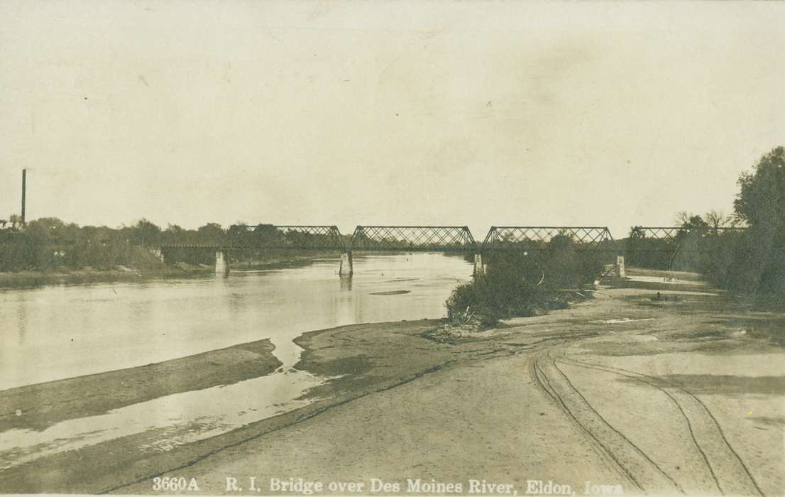 Iowa History, Iowa, Eldon, IA, train bridge, Lemberger, LeAnn, Lakes, Rivers, and Streams, bridge, history of Iowa, river