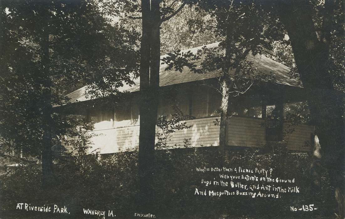 Homes, trees, Waverly Public Library, Iowa History, Waverly, IA, Iowa, history of Iowa, shelter house