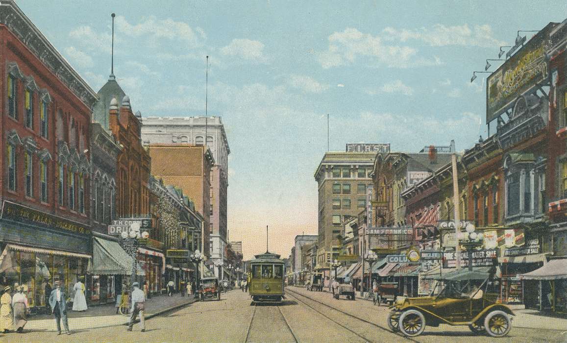 street, ia, IA, history, postcard, historic, Waterloo, Cities and Towns, Olsson, Ann and Jons, Iowa, Black Hawk, United States, Photos