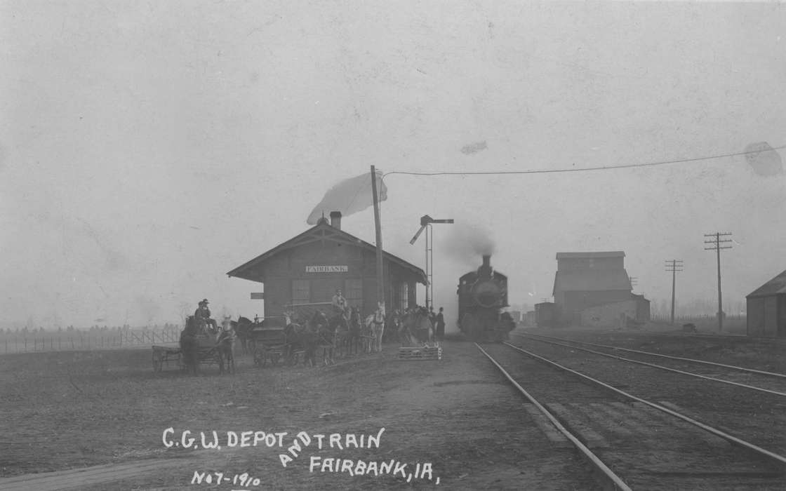 train, Iowa History, depot, Iowa, Fairbank, IA, train tracks, King, Tom and Kay, Train Stations, history of Iowa